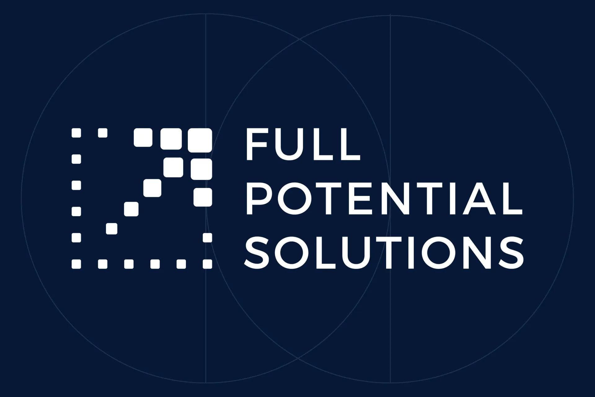 Full Potential Solutions logo displayed on a dark blue background with circular lines, showcased in a KMC case study.