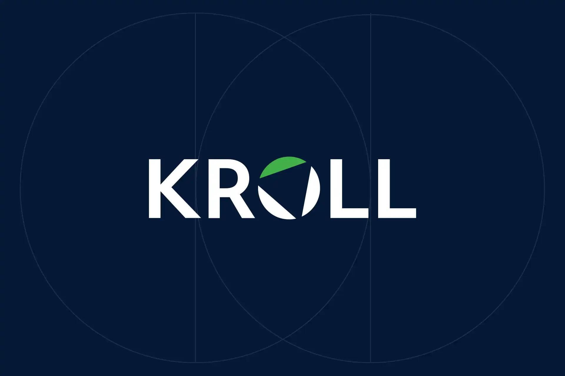 Kroll logo displayed on a dark blue background, seen in a KMC case study on ensuring transition of employees through EOR.